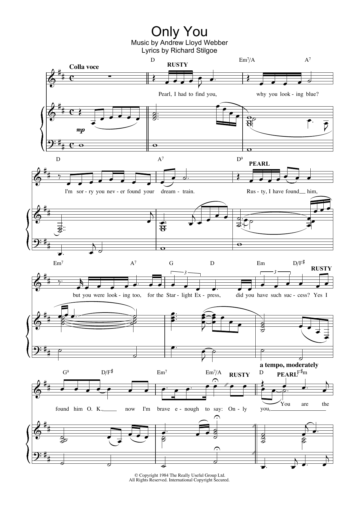 Andrew Lloyd Webber Only You Sheet Music Notes & Chords for Piano, Vocal & Guitar (Right-Hand Melody) - Download or Print PDF