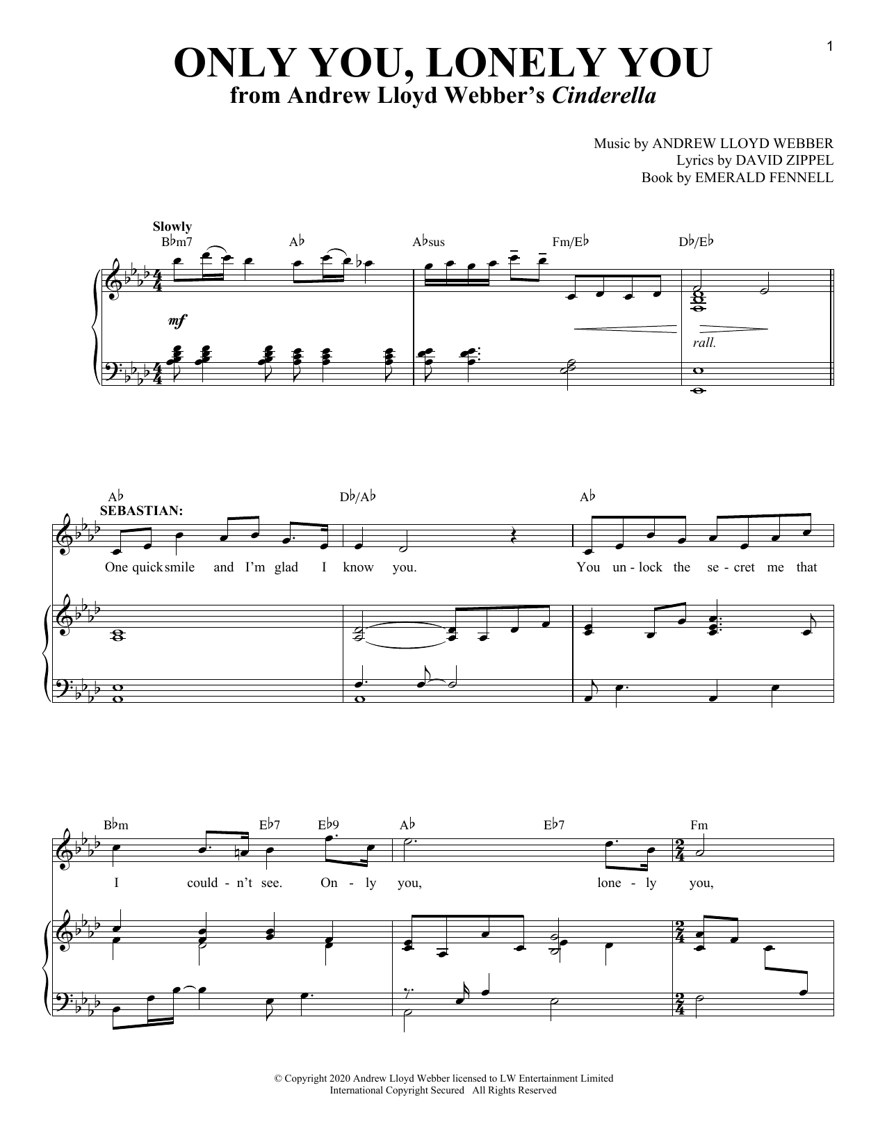 Andrew Lloyd Webber Only You, Lonely You (from Cinderella) Sheet Music Notes & Chords for Piano & Vocal - Download or Print PDF