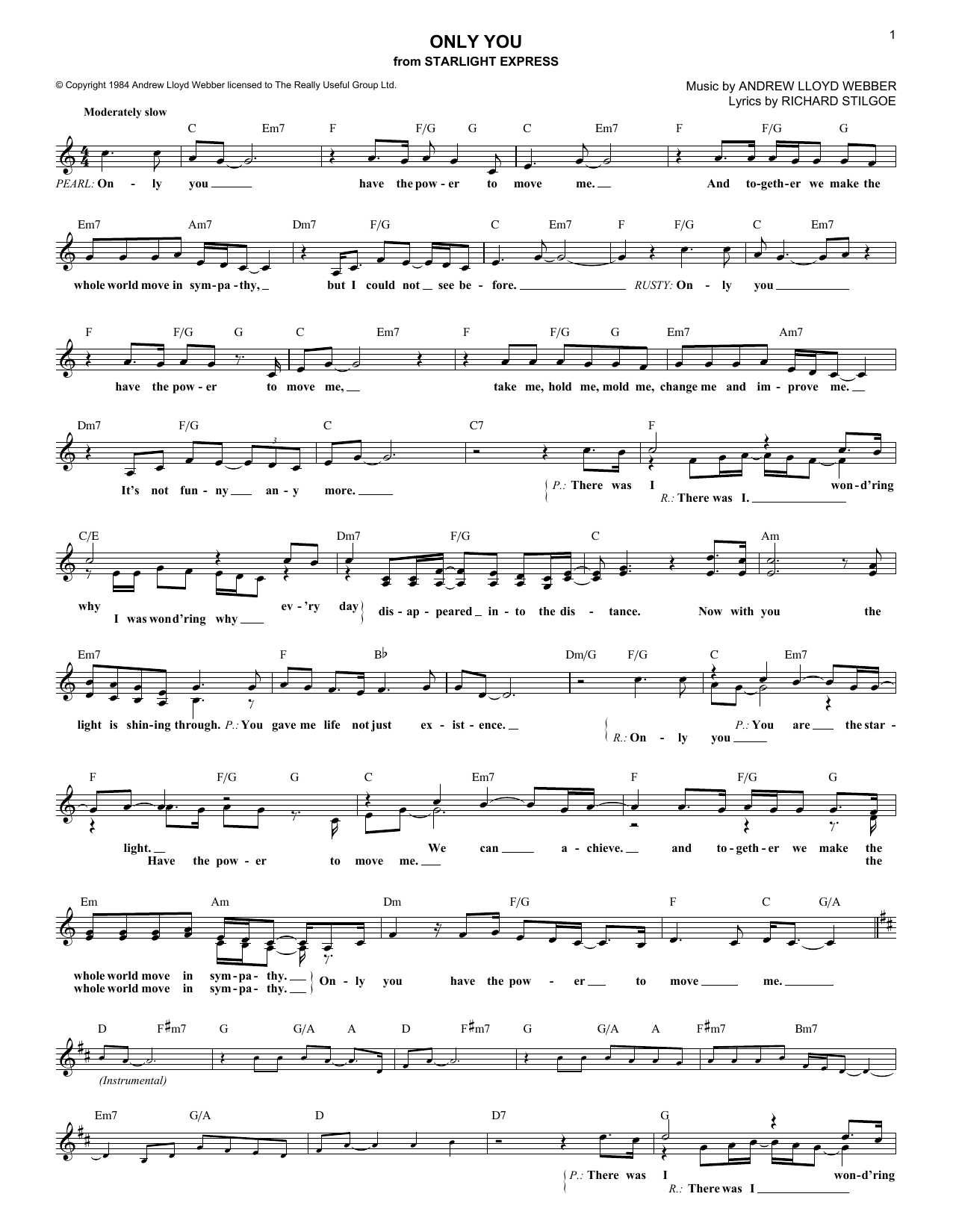 Andrew Lloyd Webber Only You Sheet Music Notes & Chords for Super Easy Piano - Download or Print PDF