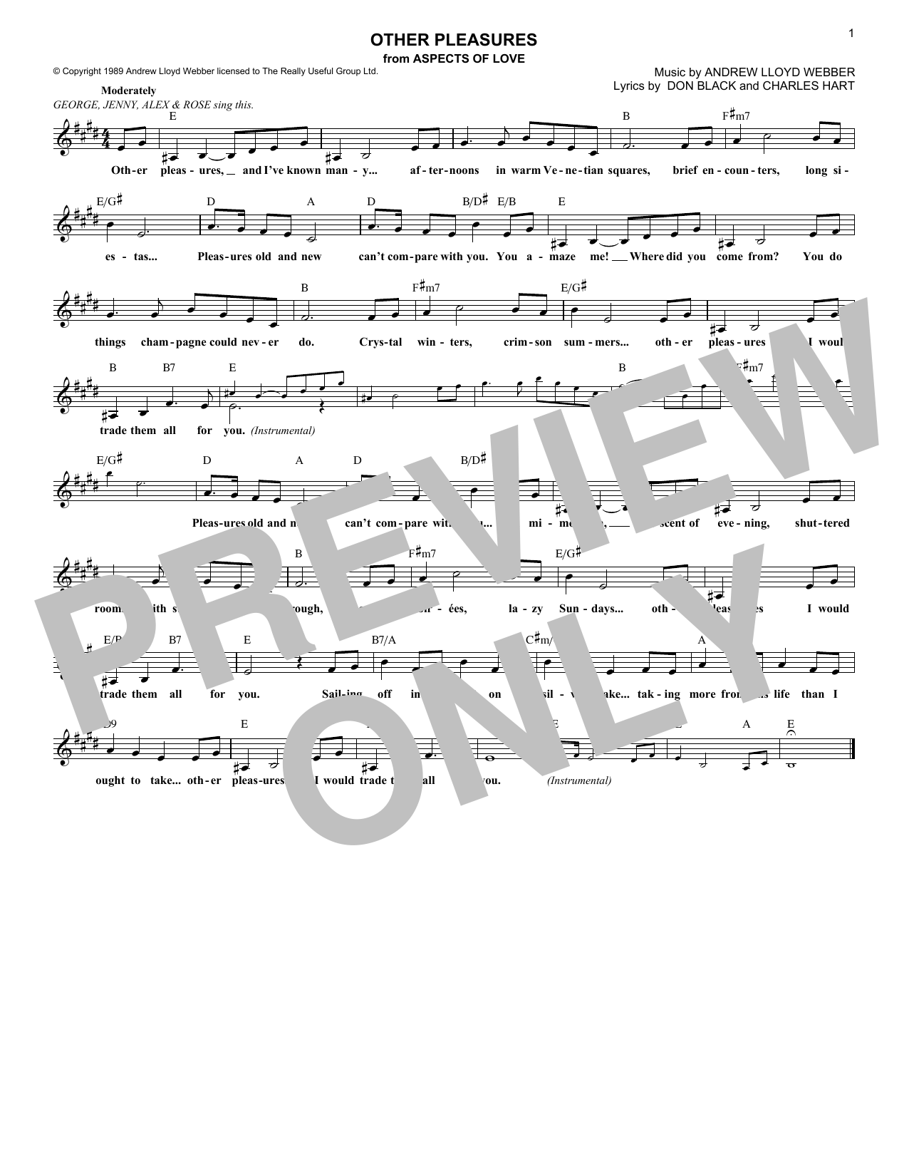 Andrew Lloyd Webber Other Pleasures (from Aspects Of Love) Sheet Music Notes & Chords for Piano & Vocal - Download or Print PDF