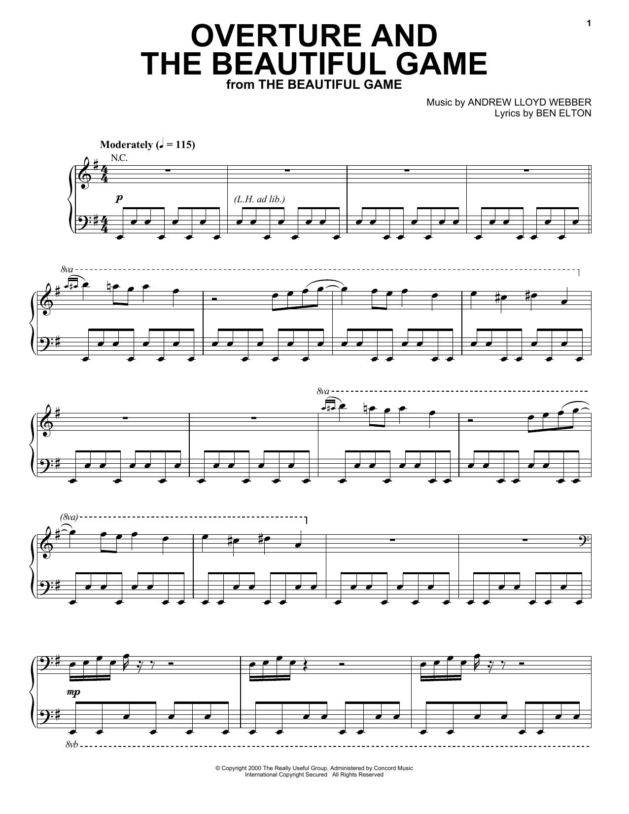 Andrew Lloyd Webber Overture And The Beautiful Game Sheet Music Notes & Chords for Piano Solo - Download or Print PDF