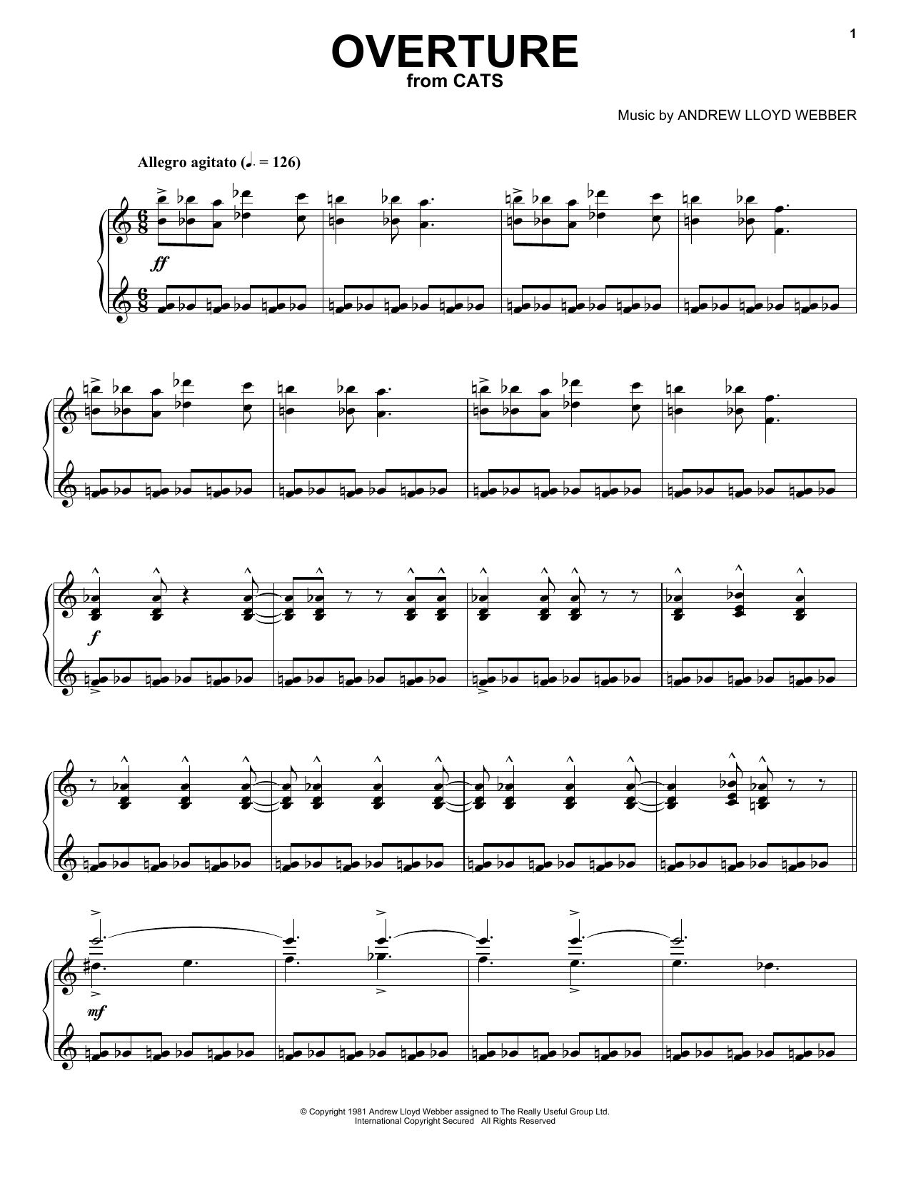 Andrew Lloyd Webber Overture (from Cats) Sheet Music Notes & Chords for Piano, Vocal & Guitar (Right-Hand Melody) - Download or Print PDF