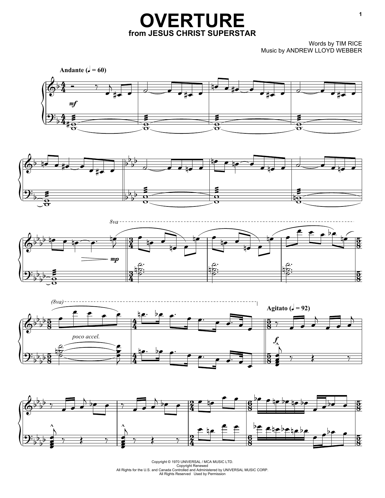 Andrew Lloyd Webber Overture Sheet Music Notes & Chords for Piano Solo - Download or Print PDF