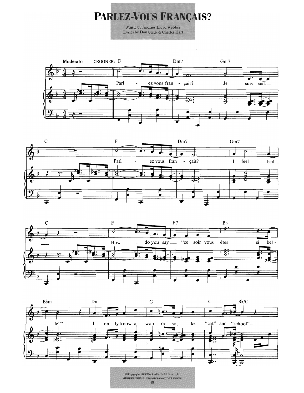 Andrew Lloyd Webber Parlez-vous Francais? (from Aspects Of Love) Sheet Music Notes & Chords for Piano & Vocal - Download or Print PDF