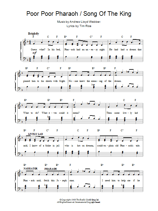 Andrew Lloyd Webber Pharaoh Song Of The King Sheet Music Notes & Chords for Piano, Vocal & Guitar (Right-Hand Melody) - Download or Print PDF