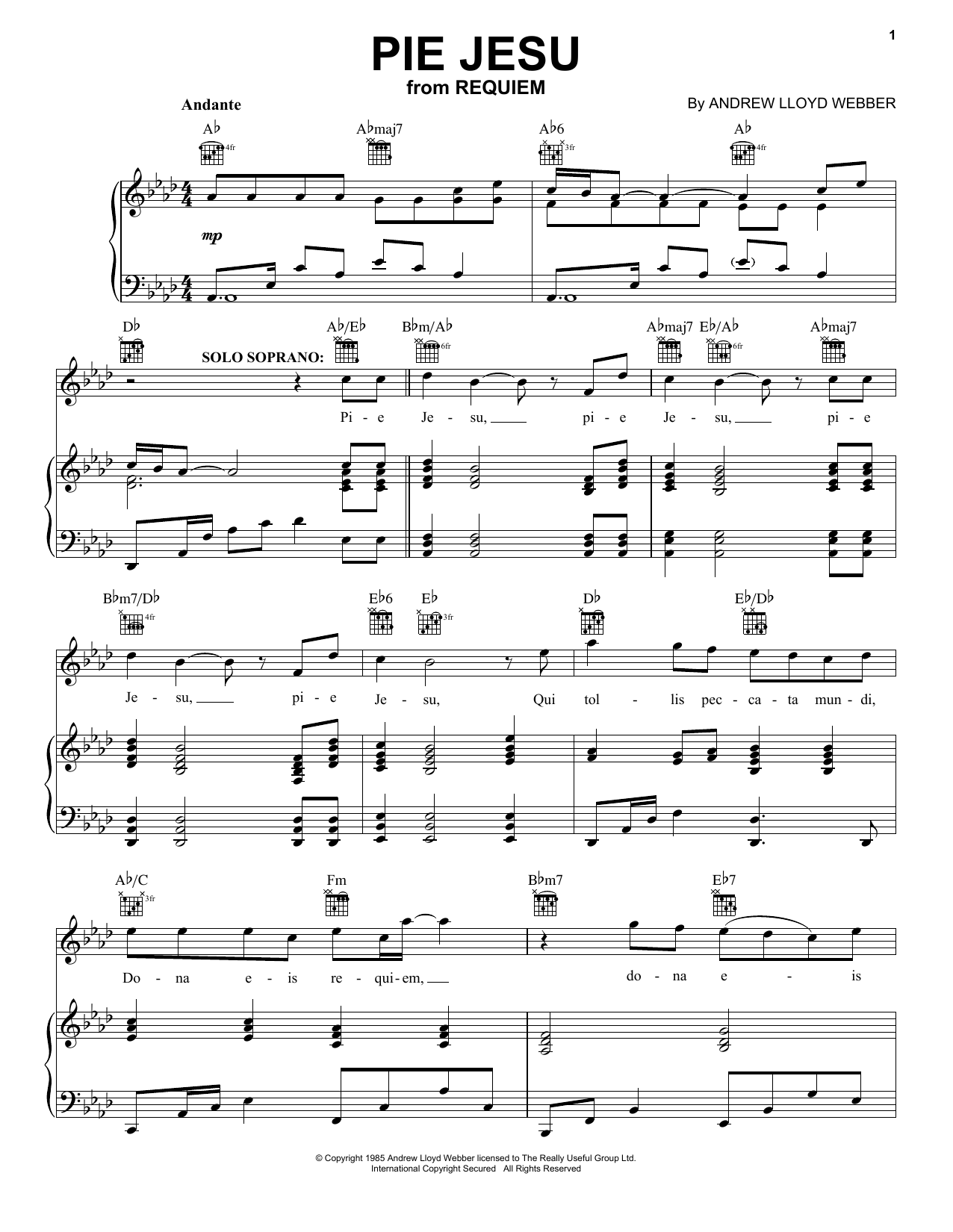 Andrew Lloyd Webber Pie Jesu (from Requiem) Sheet Music Notes & Chords for Classroom Band Pack - Download or Print PDF
