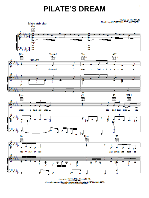 Andrew Lloyd Webber Pilate's Dream Sheet Music Notes & Chords for Piano, Vocal & Guitar (Right-Hand Melody) - Download or Print PDF