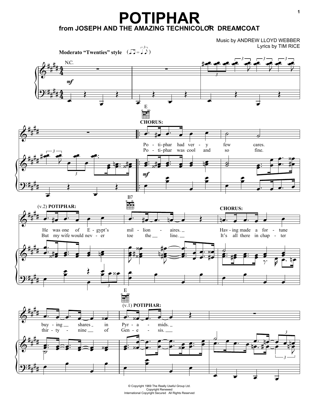 Andrew Lloyd Webber Potiphar (from Joseph And The Amazing Technicolor Dreamcoat) Sheet Music Notes & Chords for Piano, Vocal & Guitar (Right-Hand Melody) - Download or Print PDF