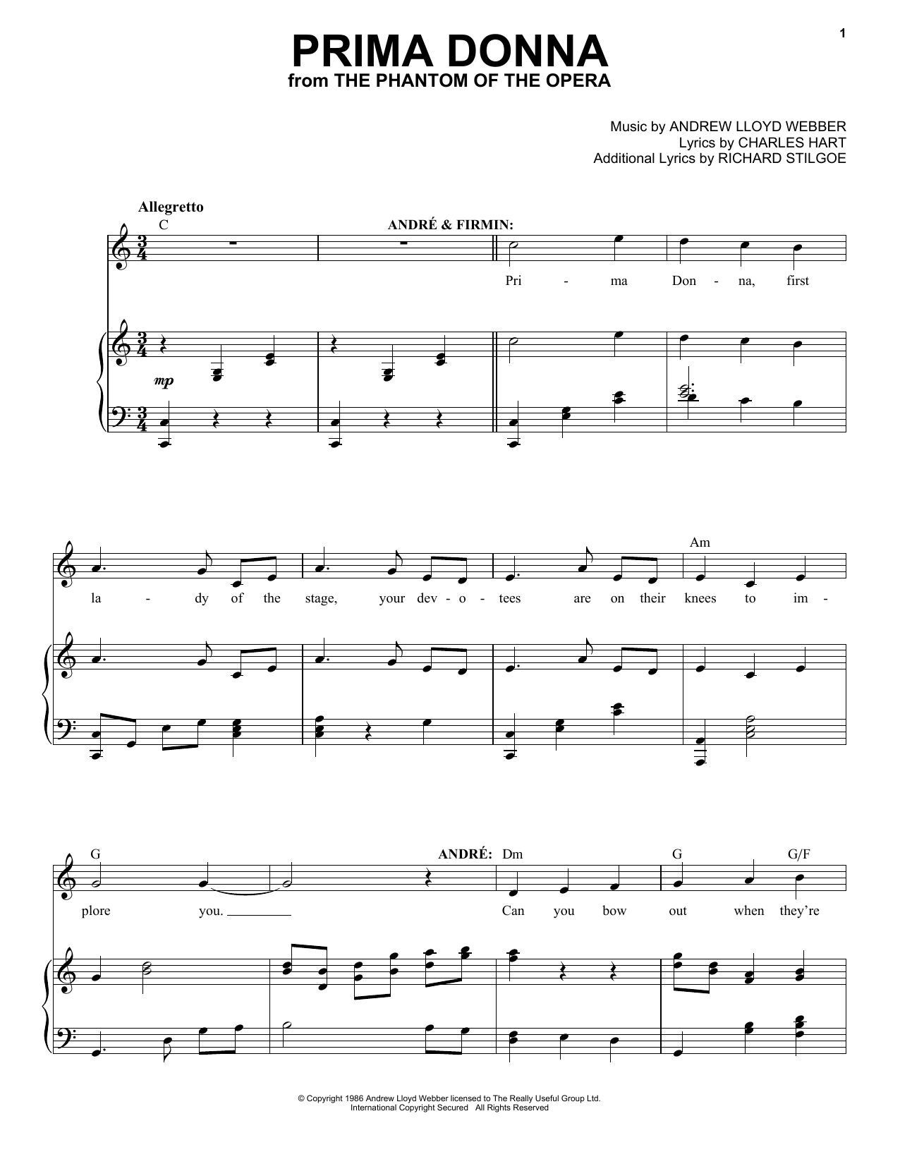 Andrew Lloyd Webber Prima Donna Sheet Music Notes & Chords for Piano & Vocal - Download or Print PDF