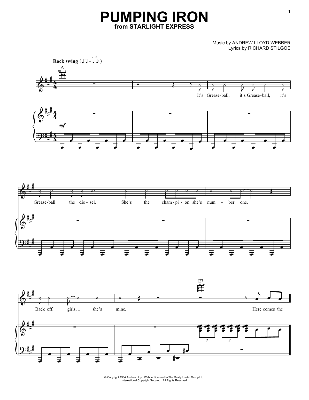 Andrew Lloyd Webber Pumping Iron (from Starlight Express) Sheet Music Notes & Chords for Piano, Vocal & Guitar Chords (Right-Hand Melody) - Download or Print PDF