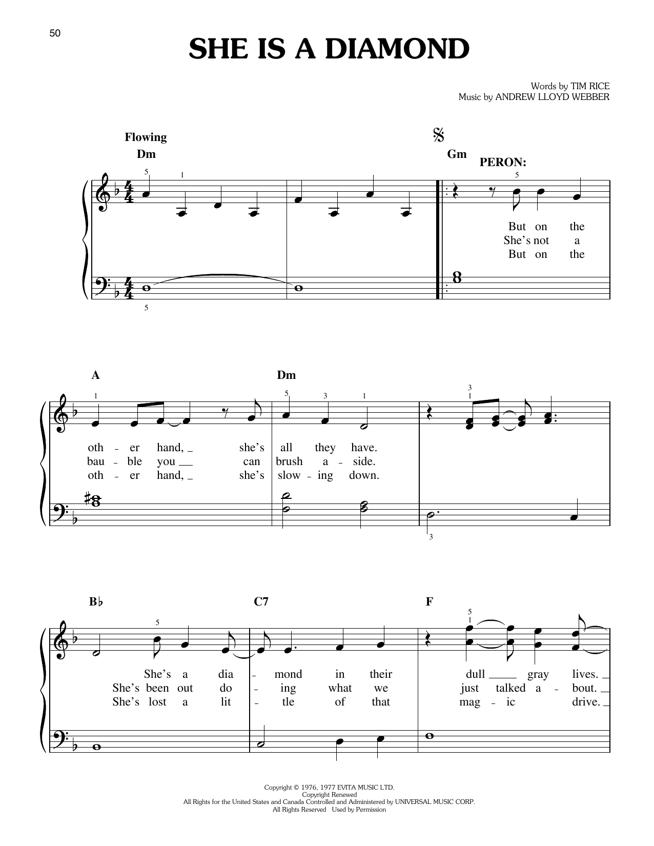 Andrew Lloyd Webber She Is A Diamond (from Evita) Sheet Music Notes & Chords for Easy Piano - Download or Print PDF