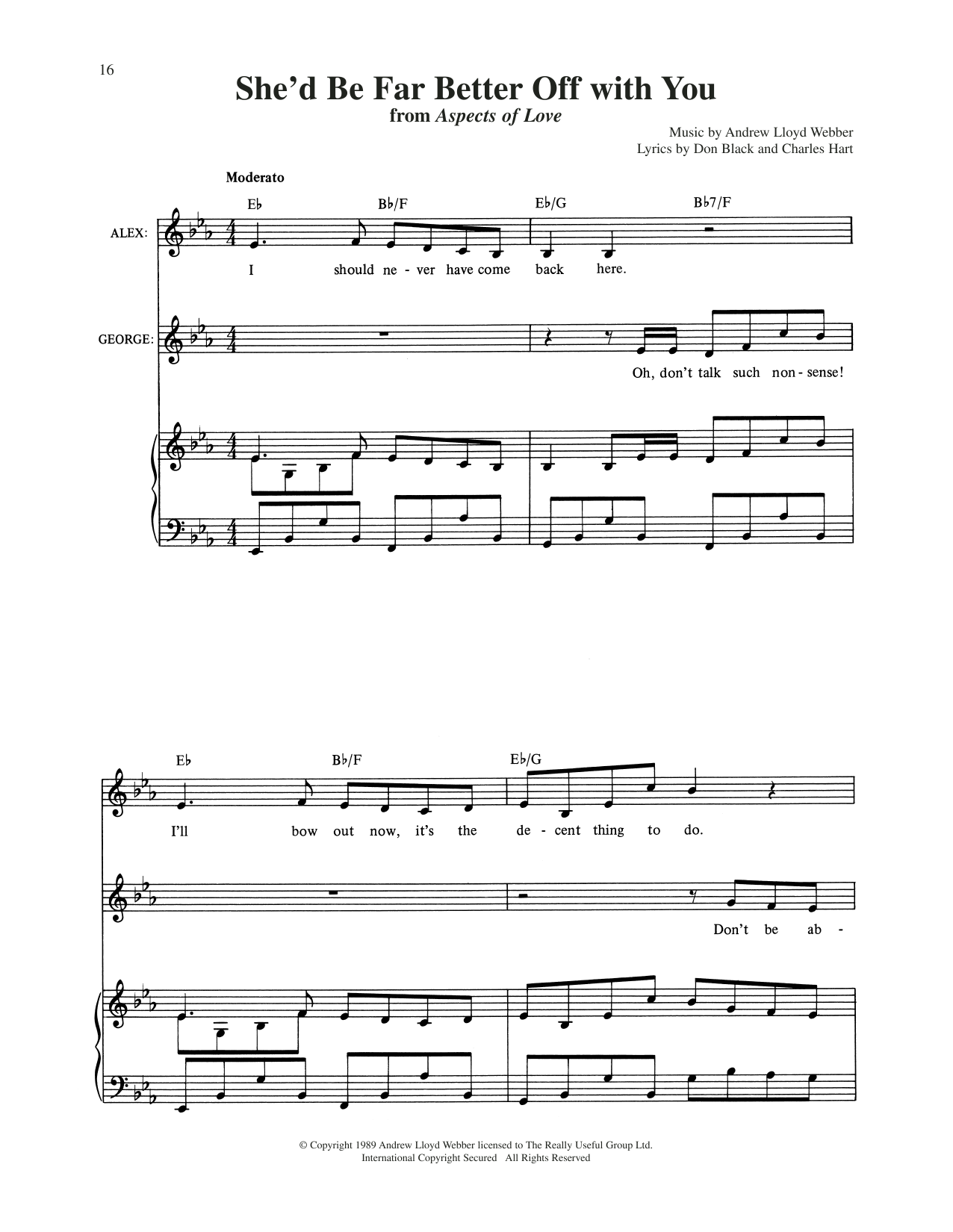 Andrew Lloyd Webber She'd Be Far Better Off With You (from Aspects Of Love) Sheet Music Notes & Chords for Vocal Duet - Download or Print PDF