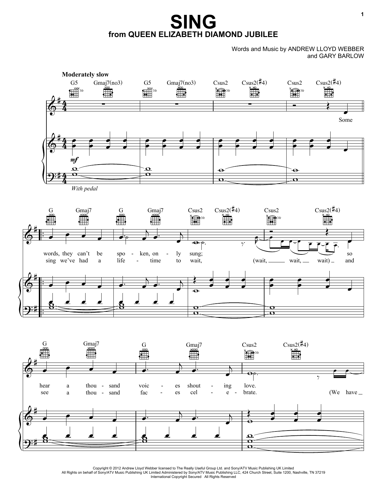 Andrew Lloyd Webber Sing Sheet Music Notes & Chords for Piano, Vocal & Guitar (Right-Hand Melody) - Download or Print PDF