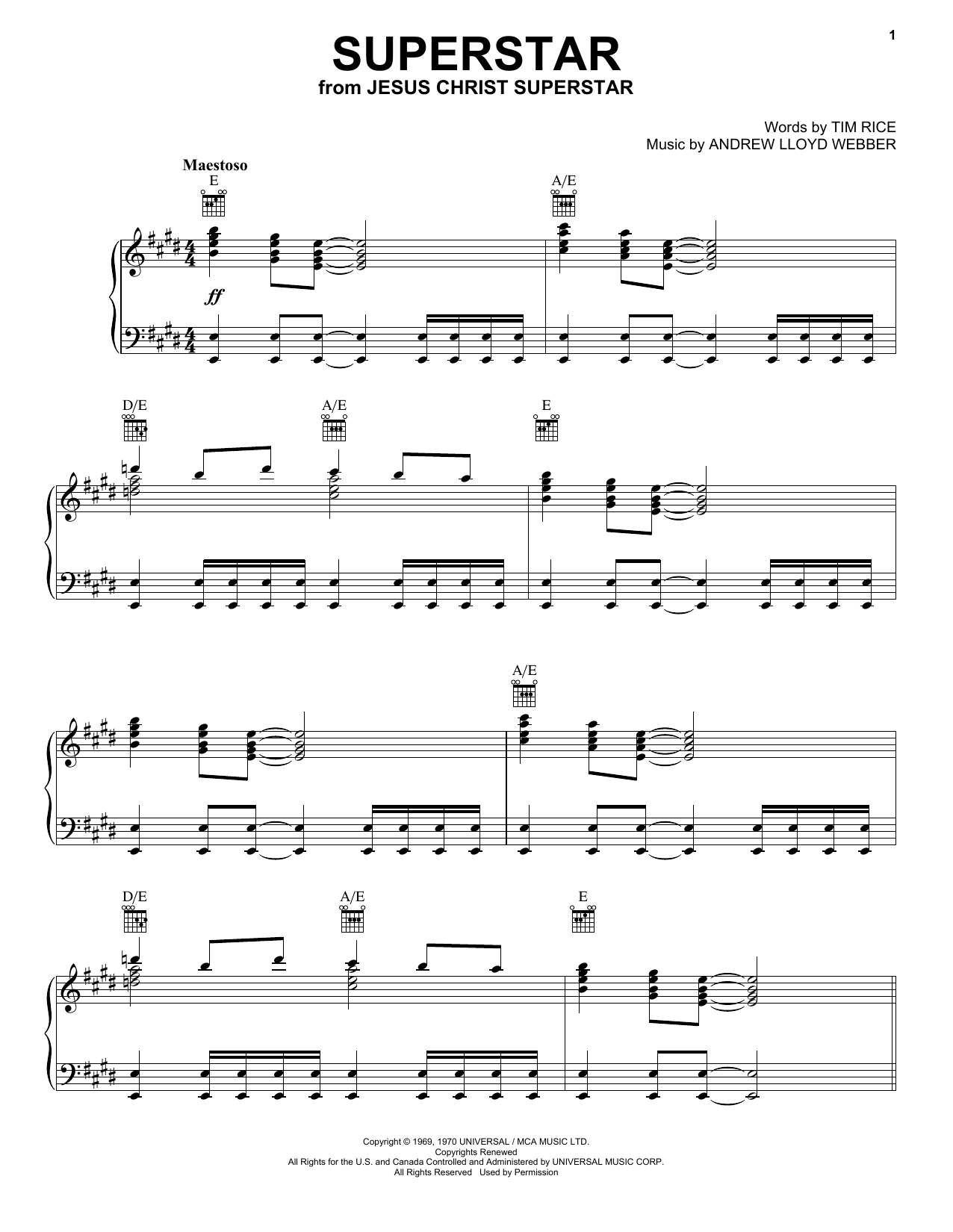 Andrew Lloyd Webber Superstar (from Jesus Christ Superstar) Sheet Music Notes & Chords for Easy Piano - Download or Print PDF