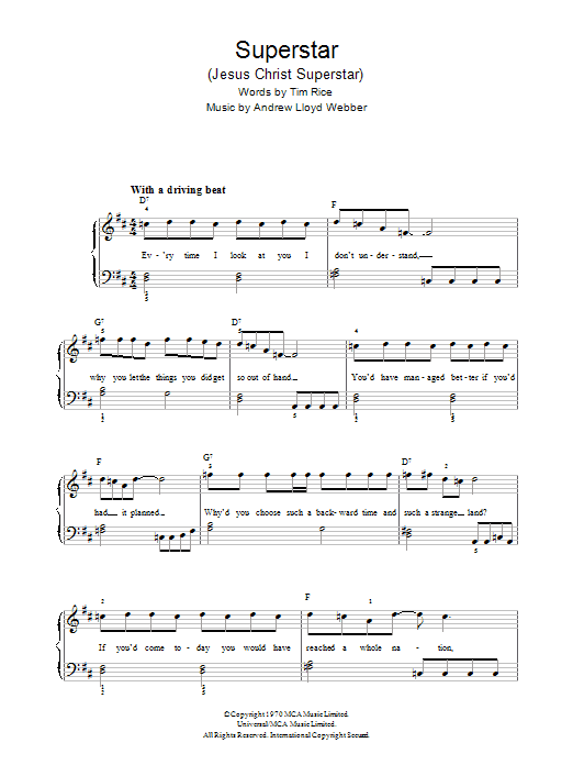 Andrew Lloyd Webber Jesus Christ, Superstar Sheet Music Notes & Chords for Beginner Piano - Download or Print PDF