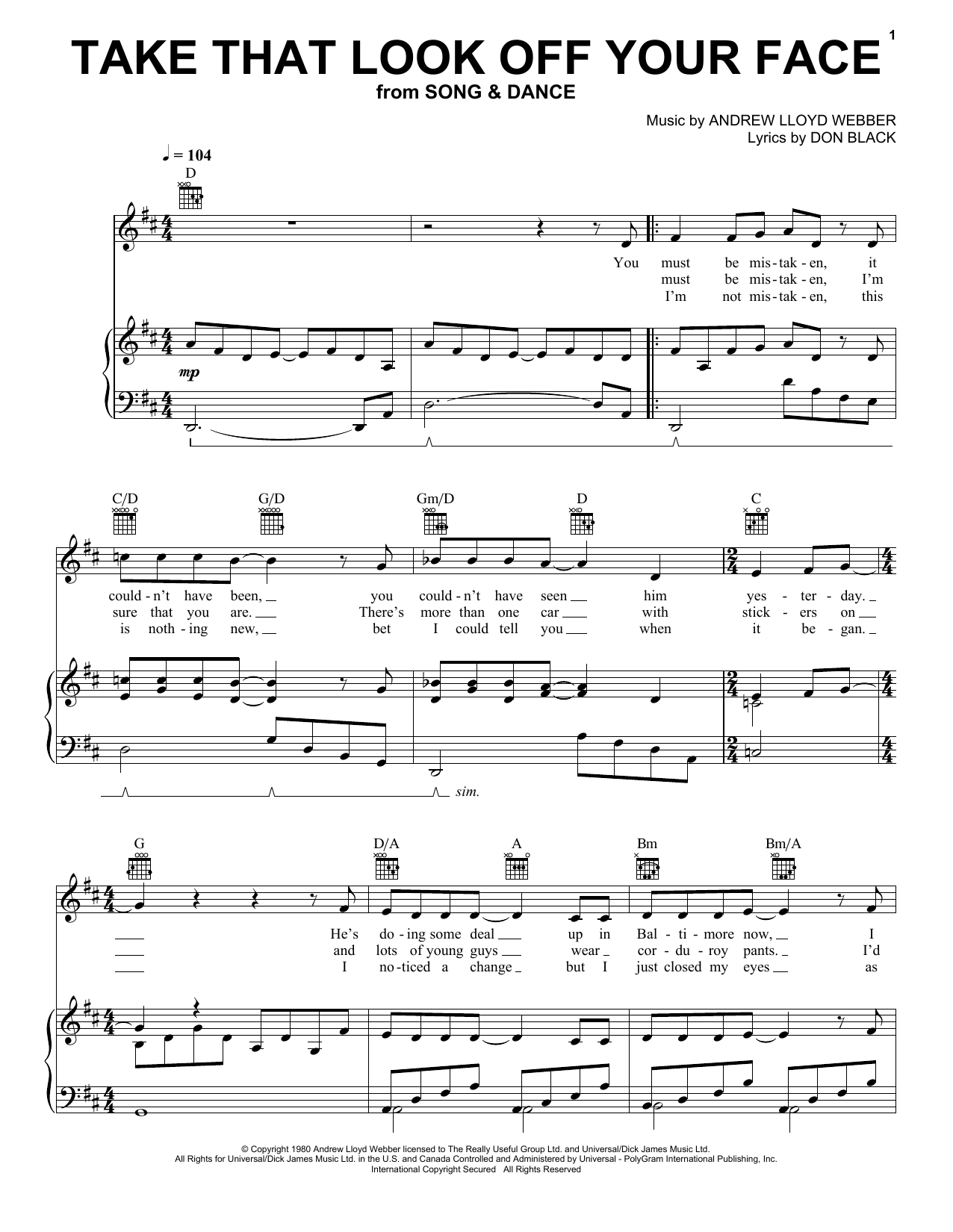 Andrew Lloyd Webber Take That Look Off Your Face (from Tell Me On a Sunday) Sheet Music Notes & Chords for Trombone Solo - Download or Print PDF