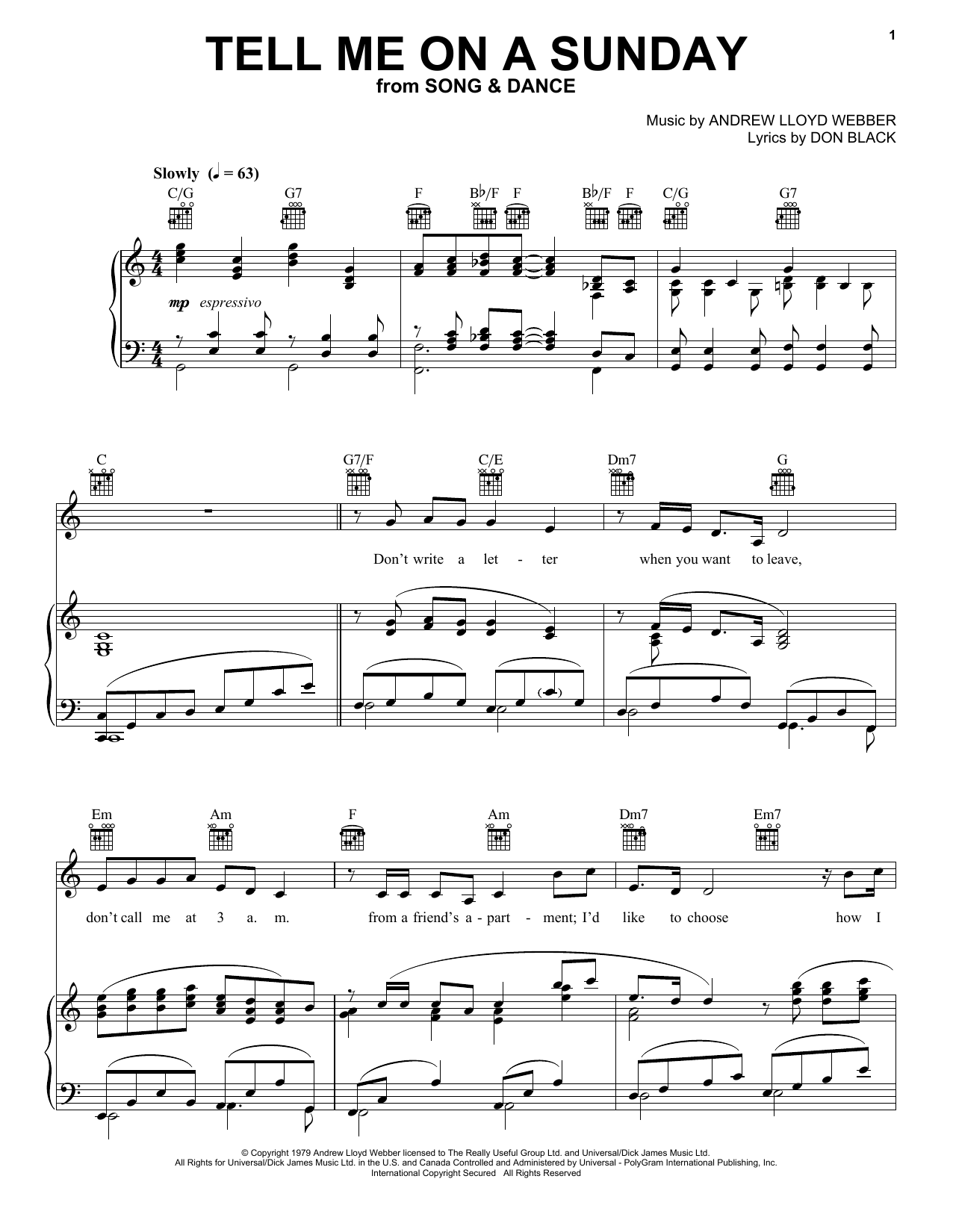 Andrew Lloyd Webber Tell Me On A Sunday Sheet Music Notes & Chords for Guitar Tab - Download or Print PDF