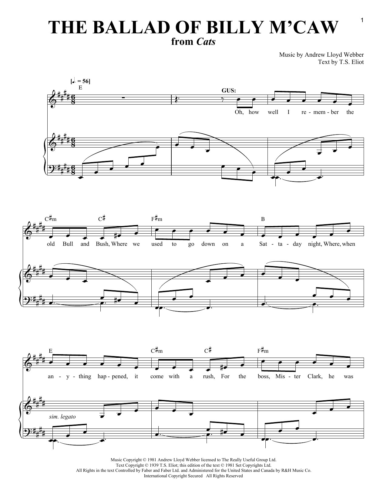 Andrew Lloyd Webber The Ballad Of Billy M'Caw Sheet Music Notes & Chords for Piano & Vocal - Download or Print PDF