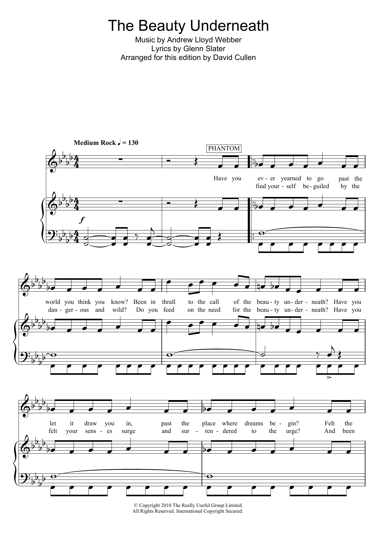 Andrew Lloyd Webber The Beauty Underneath (from Love Never Dies) Sheet Music Notes & Chords for Piano, Vocal & Guitar (Right-Hand Melody) - Download or Print PDF