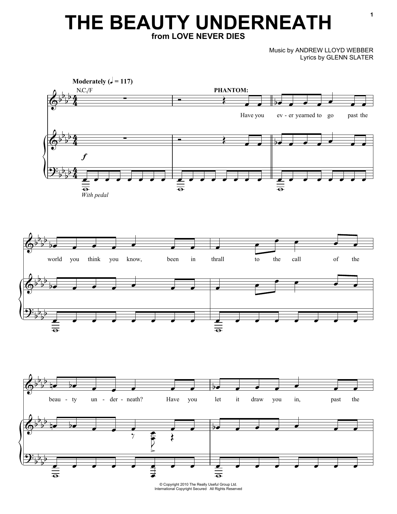 Andrew Lloyd Webber The Beauty Underneath Sheet Music Notes & Chords for Piano, Vocal & Guitar (Right-Hand Melody) - Download or Print PDF