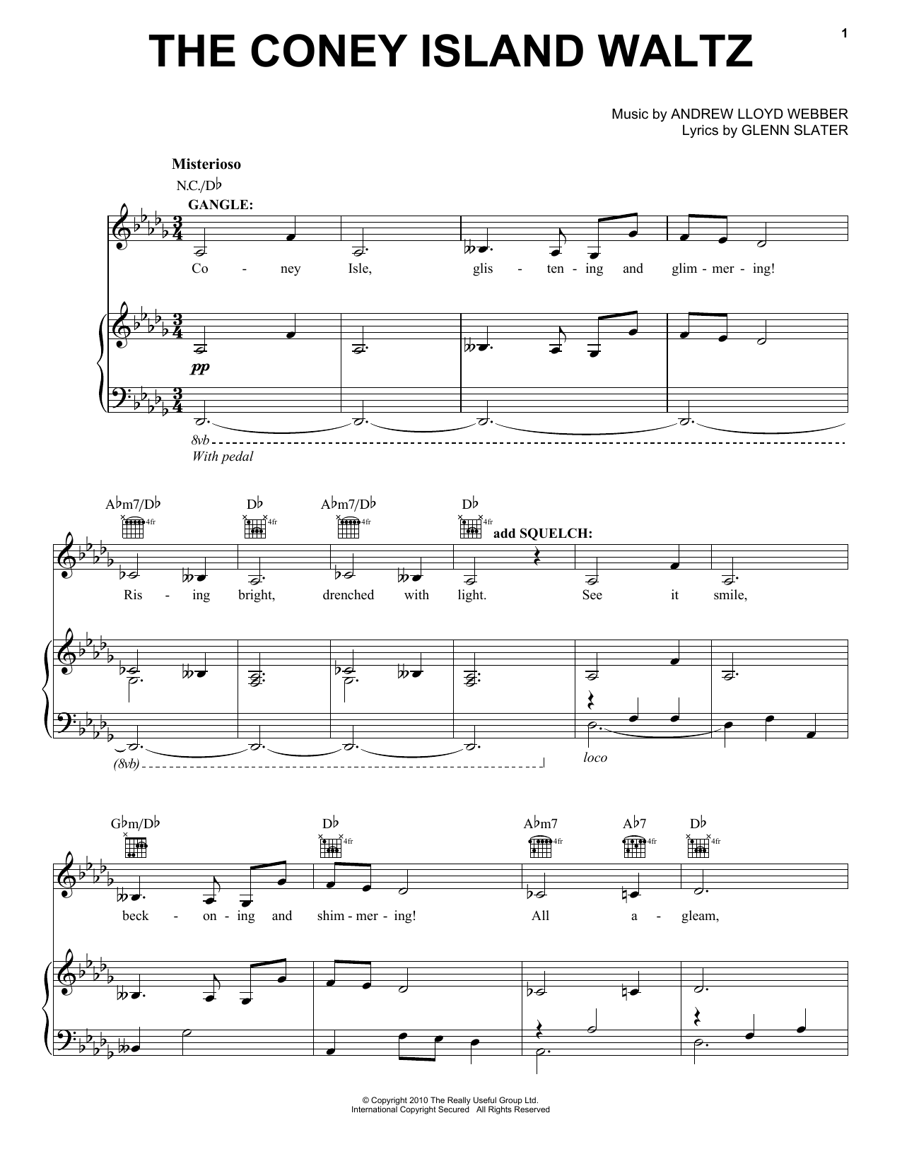 Andrew Lloyd Webber The Coney Island Waltz Sheet Music Notes & Chords for Piano, Vocal & Guitar (Right-Hand Melody) - Download or Print PDF