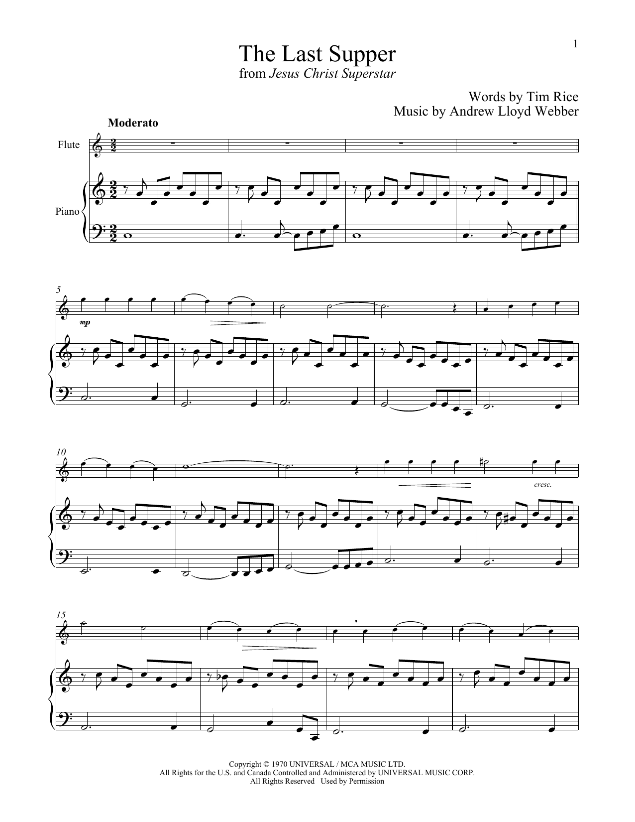 Andrew Lloyd Webber The Last Supper (from Jesus Christ Superstar) Sheet Music Notes & Chords for FLTPNO - Download or Print PDF