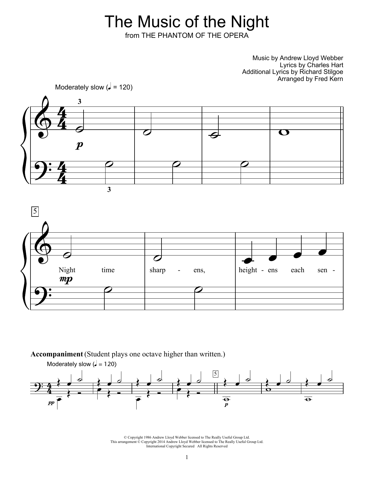 Andrew Lloyd Webber The Music Of The Night (from The Phantom Of The Opera) (arr. Fred Kern) Sheet Music Notes & Chords for Educational Piano - Download or Print PDF