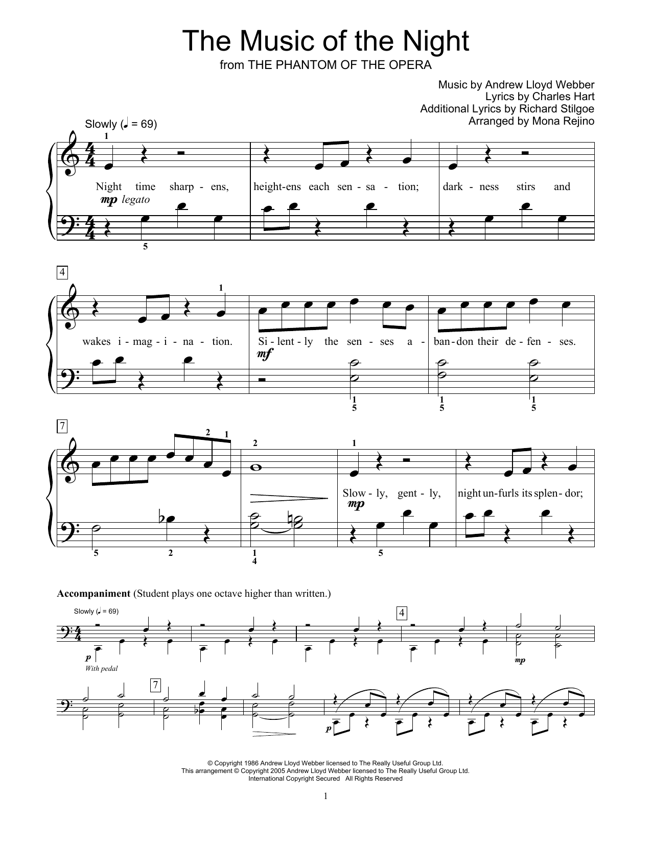 Andrew Lloyd Webber The Music Of The Night (from The Phantom Of The Opera) (arr. Mona Rejino) Sheet Music Notes & Chords for Educational Piano - Download or Print PDF