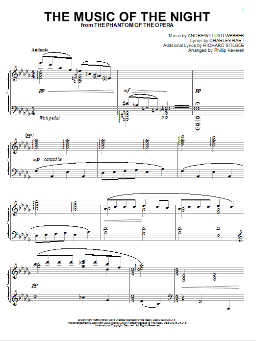 Andrew Lloyd Webber The Music Of The Night (from The Phantom Of The Opera) Sheet Music Notes & Chords for Piano - Download or Print PDF