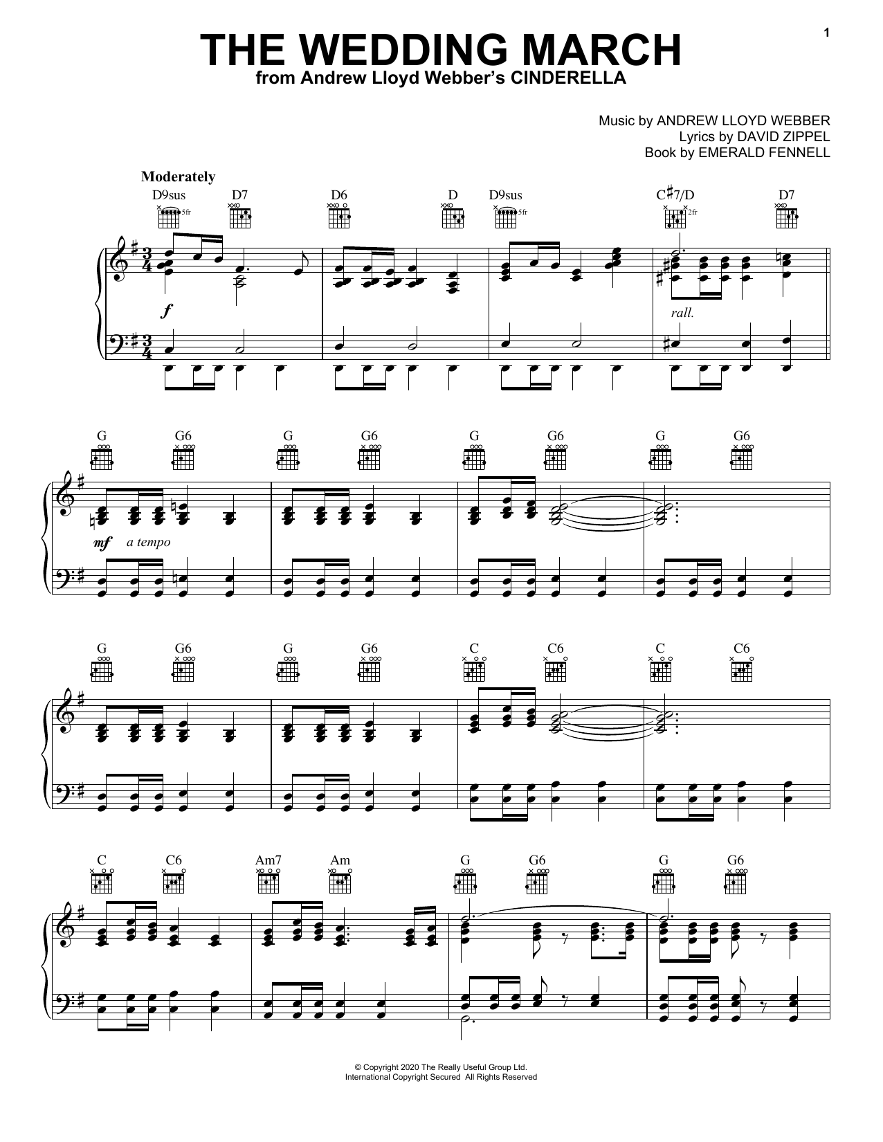Andrew Lloyd Webber The Wedding March (from Andrew Lloyd Webber's Cinderella) Sheet Music Notes & Chords for Piano, Vocal & Guitar (Right-Hand Melody) - Download or Print PDF