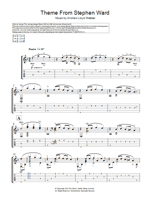 Andrew Lloyd Webber Theme From Stephen Ward Sheet Music Notes & Chords for Guitar Tab - Download or Print PDF