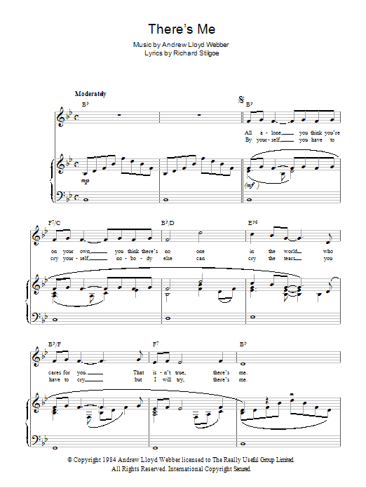 Andrew Lloyd Webber There's Me Sheet Music Notes & Chords for Piano, Vocal & Guitar (Right-Hand Melody) - Download or Print PDF