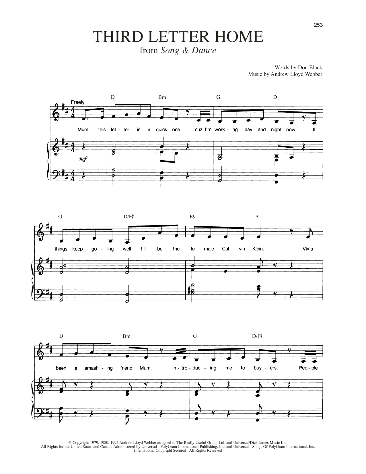 Andrew Lloyd Webber Third Letter Home (from Song And Dance) Sheet Music Notes & Chords for Piano & Vocal - Download or Print PDF