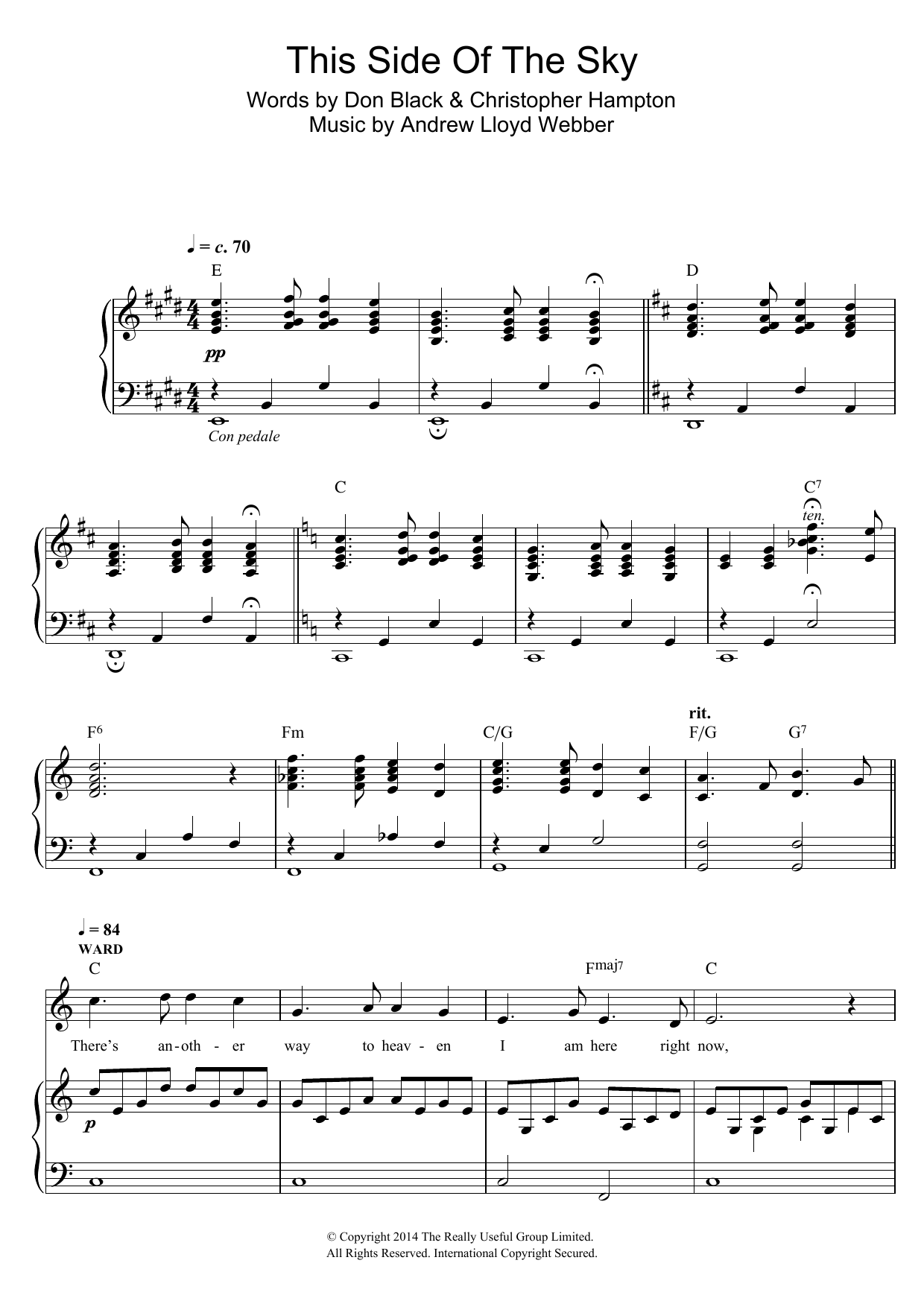 Andrew Lloyd Webber This Side Of The Sky (from 'Stpehen Ward') Sheet Music Notes & Chords for Piano & Vocal - Download or Print PDF