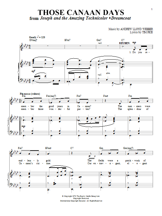 Andrew Lloyd Webber Those Canaan Days (from Joseph And The Amazing Technicolor Dreamcoat) Sheet Music Notes & Chords for Piano & Vocal - Download or Print PDF Andrew Lloyd Webber Those Canaan Days (from Joseph And The Amazing Technicolor Dreamcoat) Sheet Music Notes & Chords for Piano & Vocal - Download or Print PDF