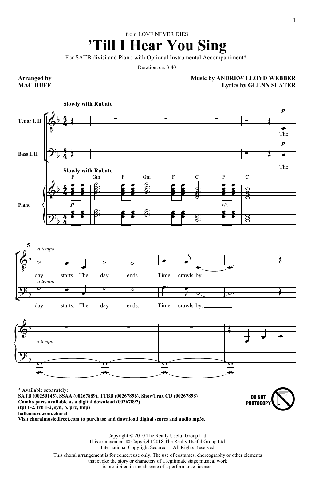 Andrew Lloyd Webber 'Til I Hear You Sing (arr. Mac Huff) Sheet Music Notes & Chords for TTBB Choir - Download or Print PDF