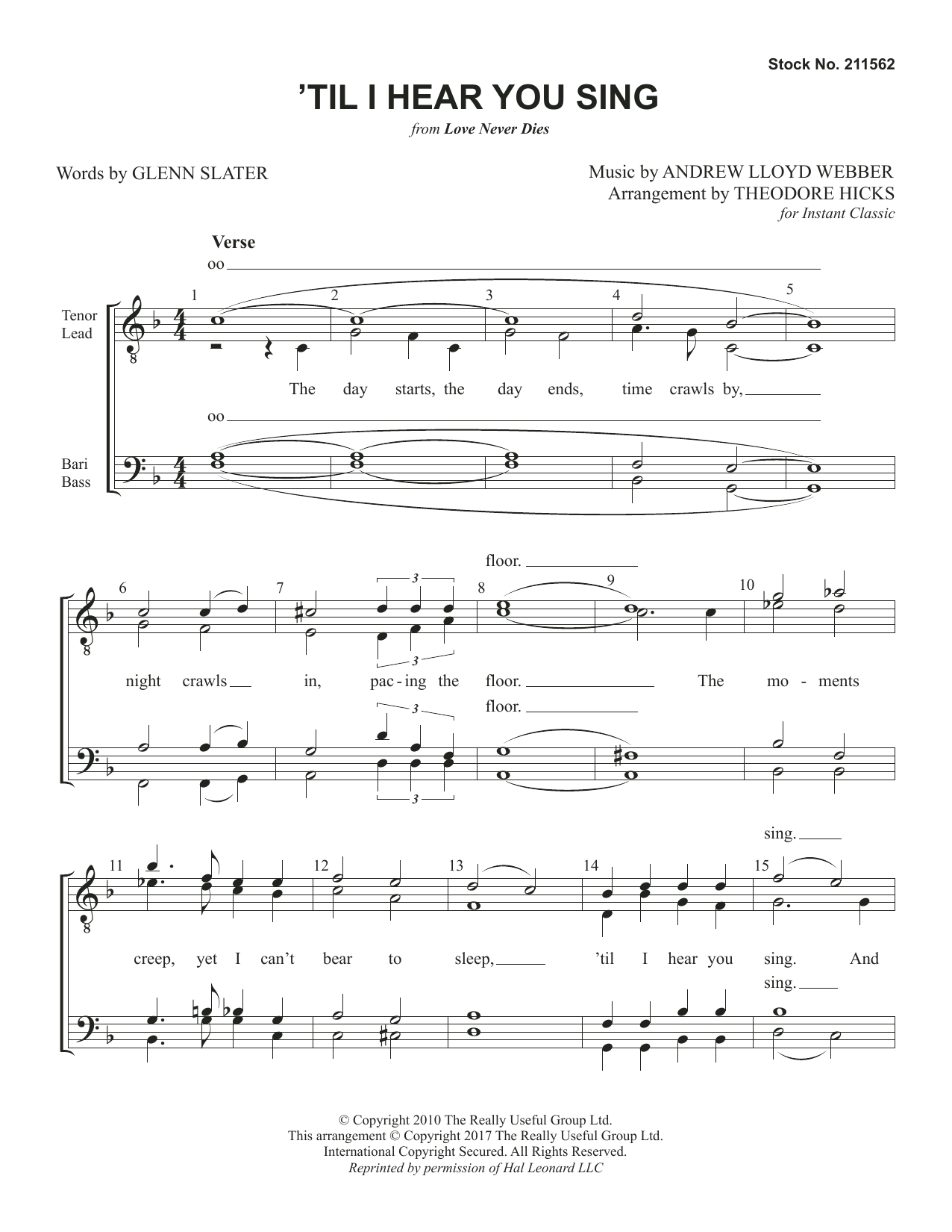 Andrew Lloyd Webber 'Til I Hear You Sing (from Love Never Dies) (arr. Theodore Hicks) Sheet Music Notes & Chords for TTBB Choir - Download or Print PDF