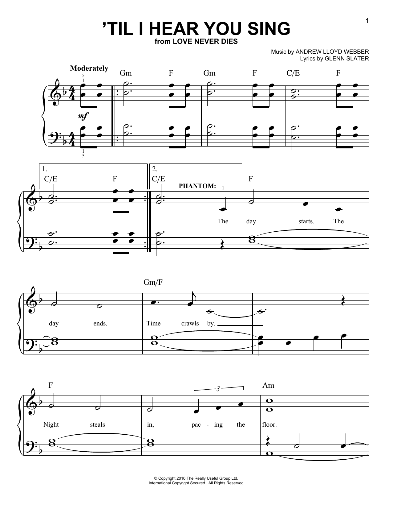Andrew Lloyd Webber 'Til I Hear You Sing Sheet Music Notes & Chords for Easy Piano - Download or Print PDF