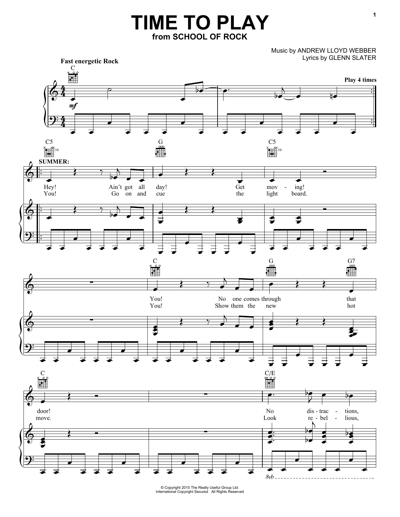 Andrew Lloyd Webber Time To Play (from School of Rock: The Musical) Sheet Music Notes & Chords for Easy Piano - Download or Print PDF