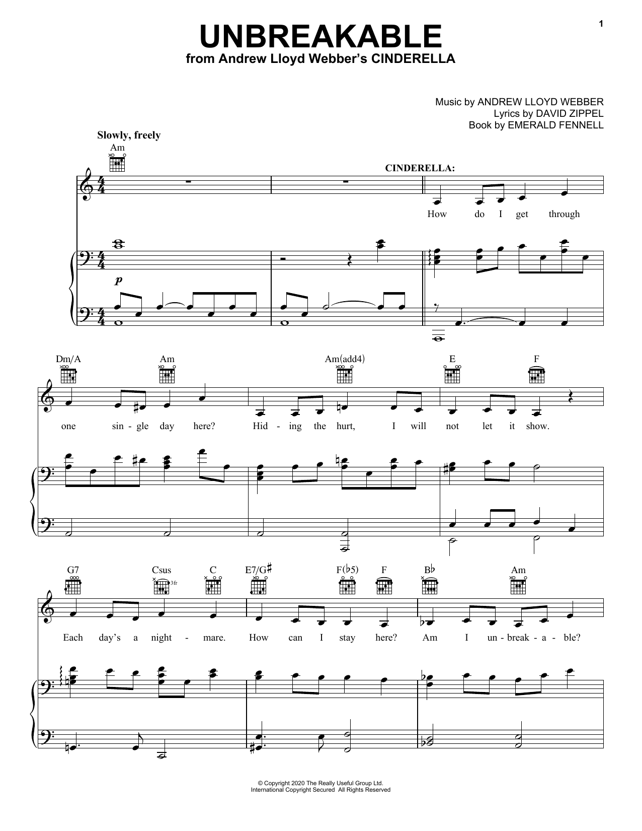 Andrew Lloyd Webber Unbreakable (from Andrew Lloyd Webber's Cinderella) Sheet Music Notes & Chords for Easy Piano - Download or Print PDF