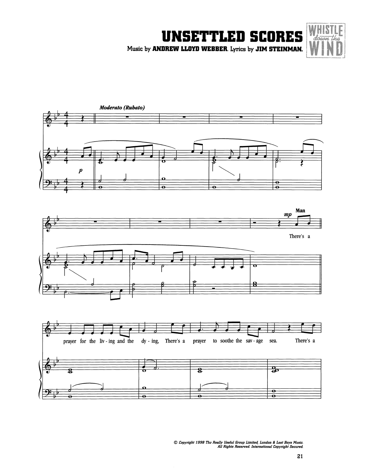 Andrew Lloyd Webber Unsettled Scores (from Whistle Down The Wind) Sheet Music Notes & Chords for Piano & Vocal - Download or Print PDF
