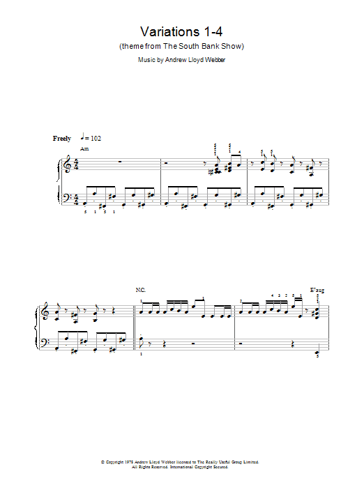 Andrew Lloyd Webber Variations 1-4 (theme from The South Bank Show) Sheet Music Notes & Chords for Beginner Piano - Download or Print PDF