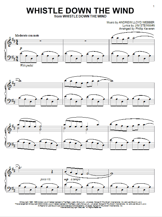 Andrew Lloyd Webber Whistle Down The Wind Sheet Music Notes & Chords for Piano - Download or Print PDF