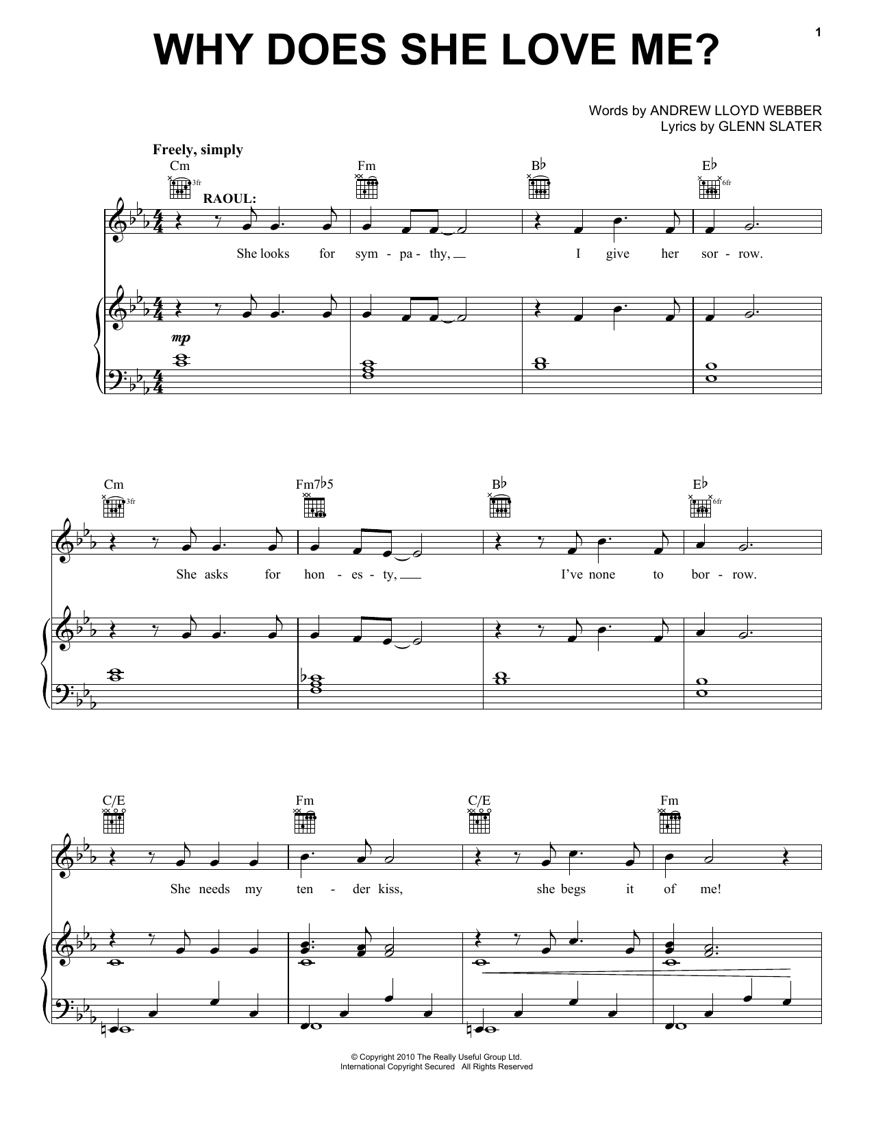 Andrew Lloyd Webber Why Does She Love Me? Sheet Music Notes & Chords for Piano, Vocal & Guitar (Right-Hand Melody) - Download or Print PDF