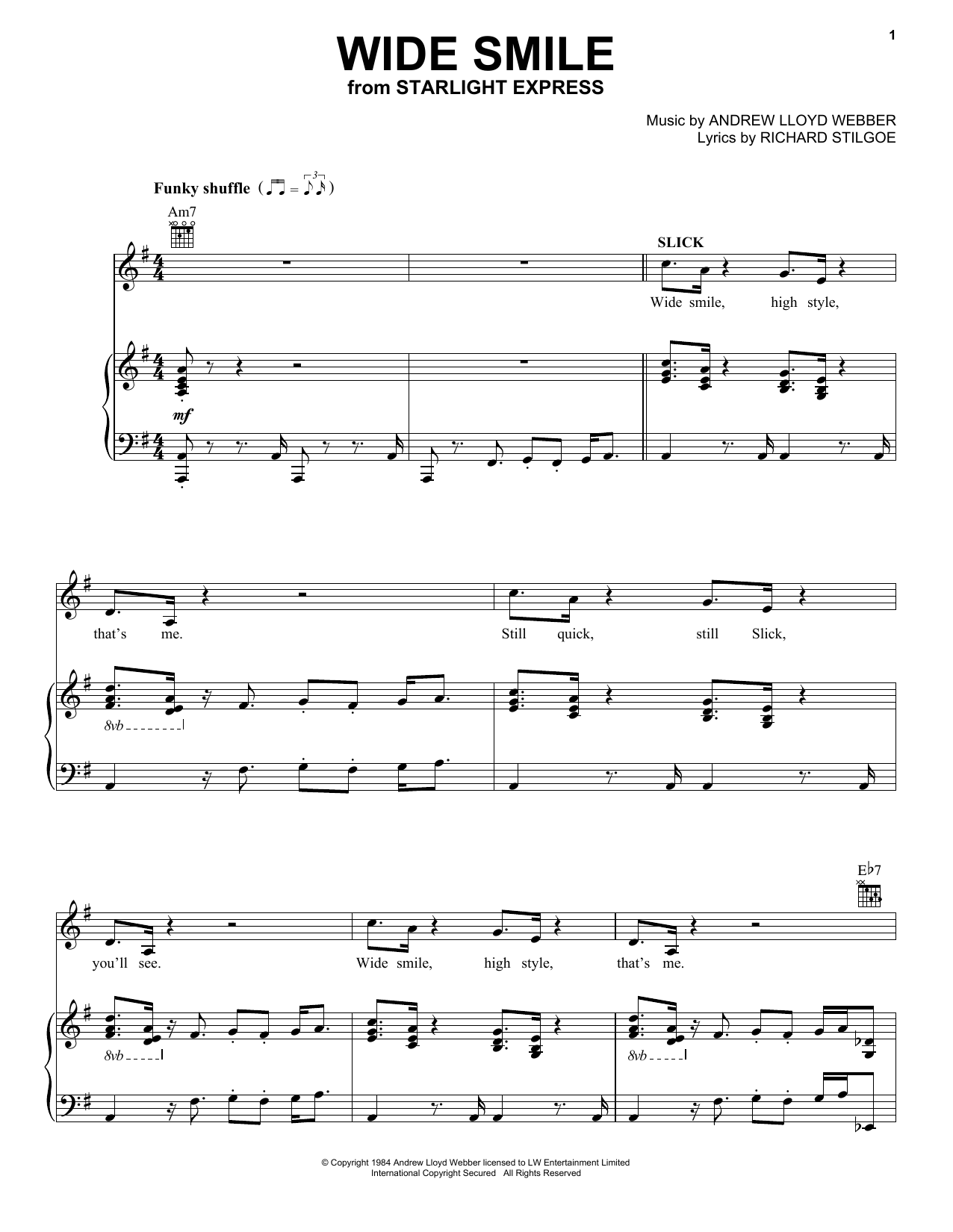 Andrew Lloyd Webber Wide Smile (from Starlight Express) Sheet Music Notes & Chords for Piano, Vocal & Guitar Chords (Right-Hand Melody) - Download or Print PDF