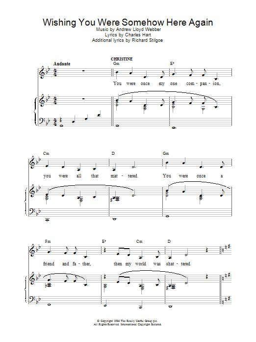 Andrew Lloyd Webber Wishing You Were Somehow Here Again (from The Phantom Of The Opera) sheet music notes and chords. Download Printable PDF.