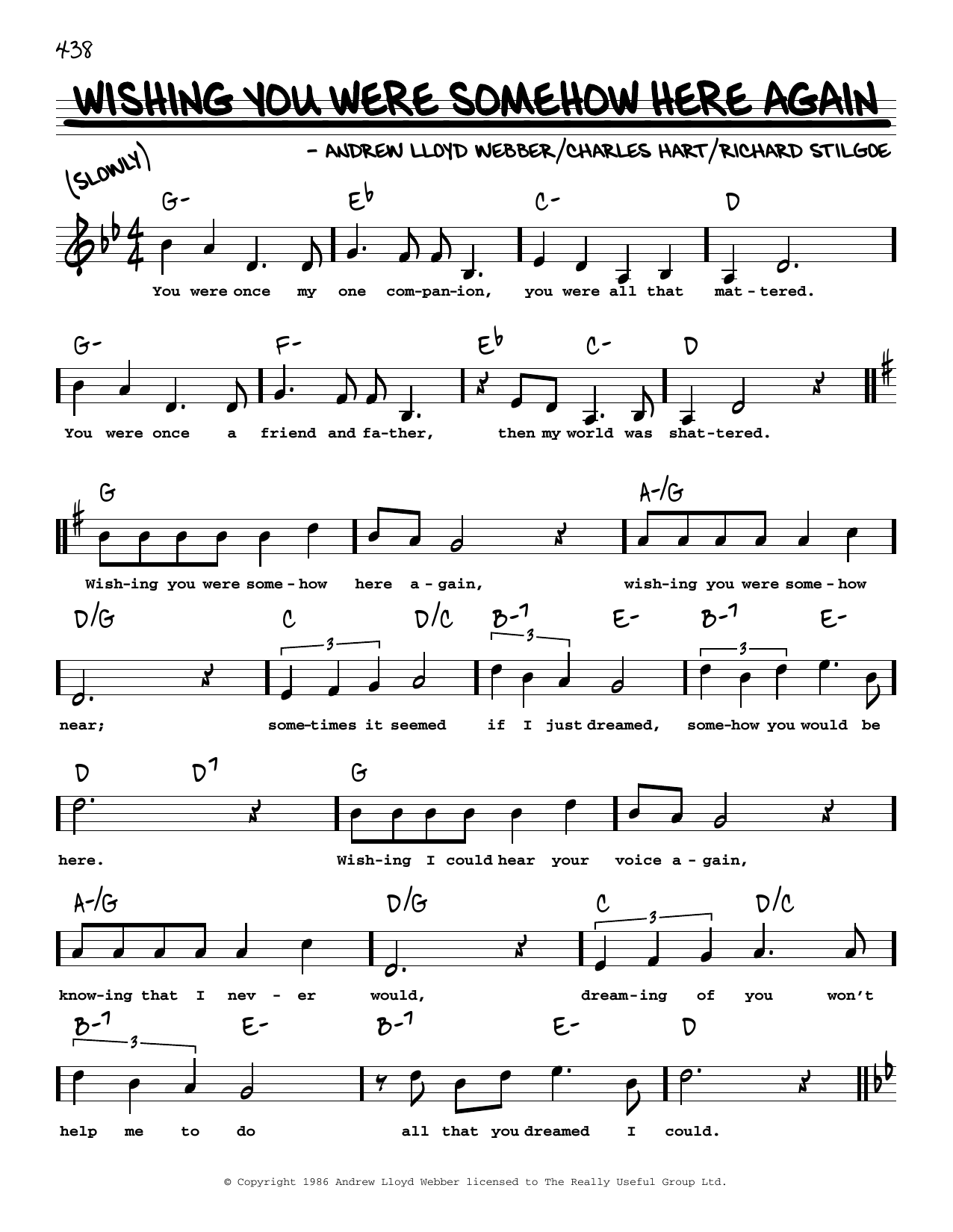 Andrew Lloyd Webber Wishing You Were Somehow Here Again (High Voice) Sheet Music Notes & Chords for Real Book – Melody, Lyrics & Chords - Download or Print PDF