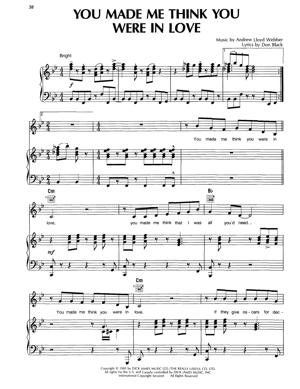 Andrew Lloyd Webber You Made Me Think You In Love (from Song & Dance) Sheet Music Notes & Chords for Piano, Vocal & Guitar Chords (Right-Hand Melody) - Download or Print PDF
