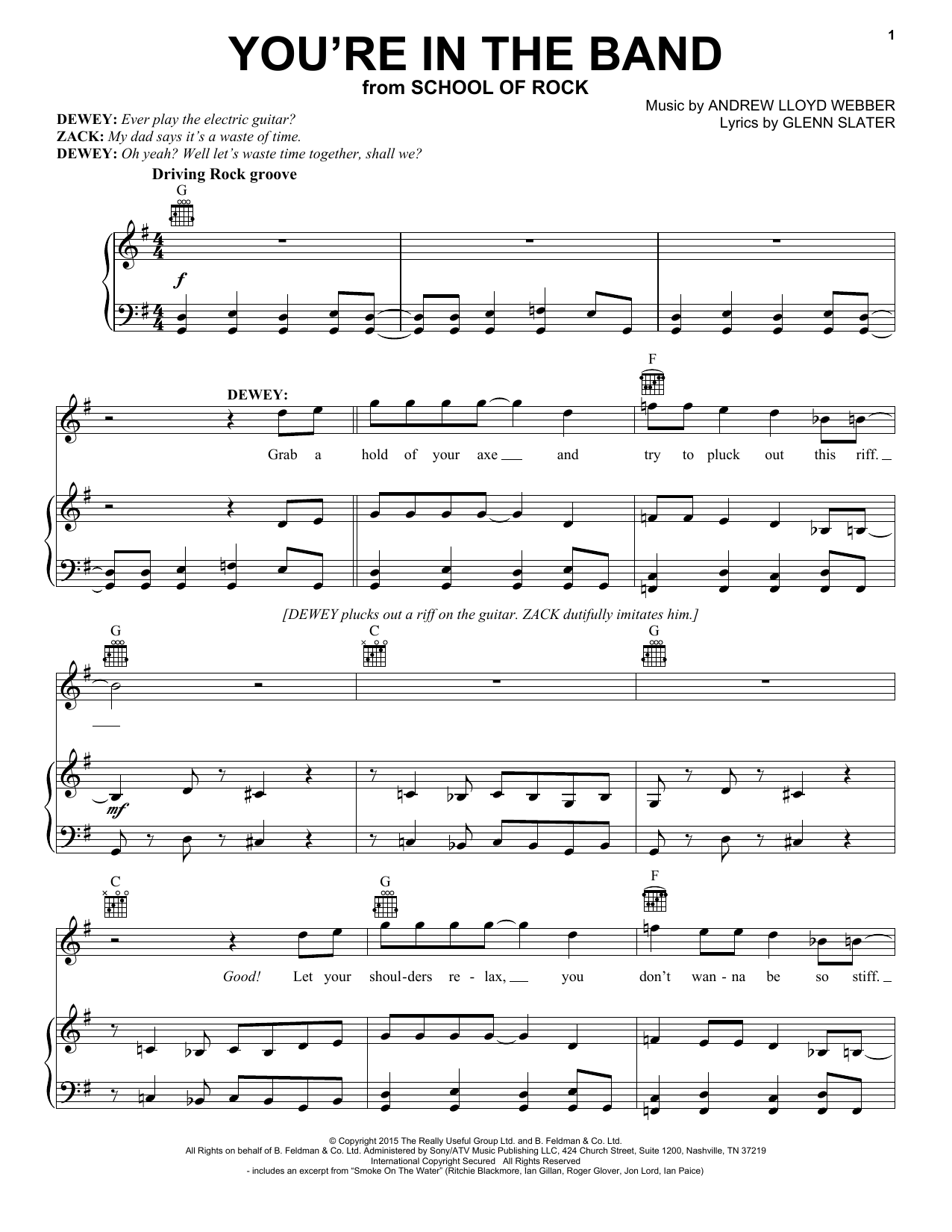 Andrew Lloyd Webber You're In The Band (from School of Rock: The Musical) Sheet Music Notes & Chords for Piano, Vocal & Guitar (Right-Hand Melody) - Download or Print PDF