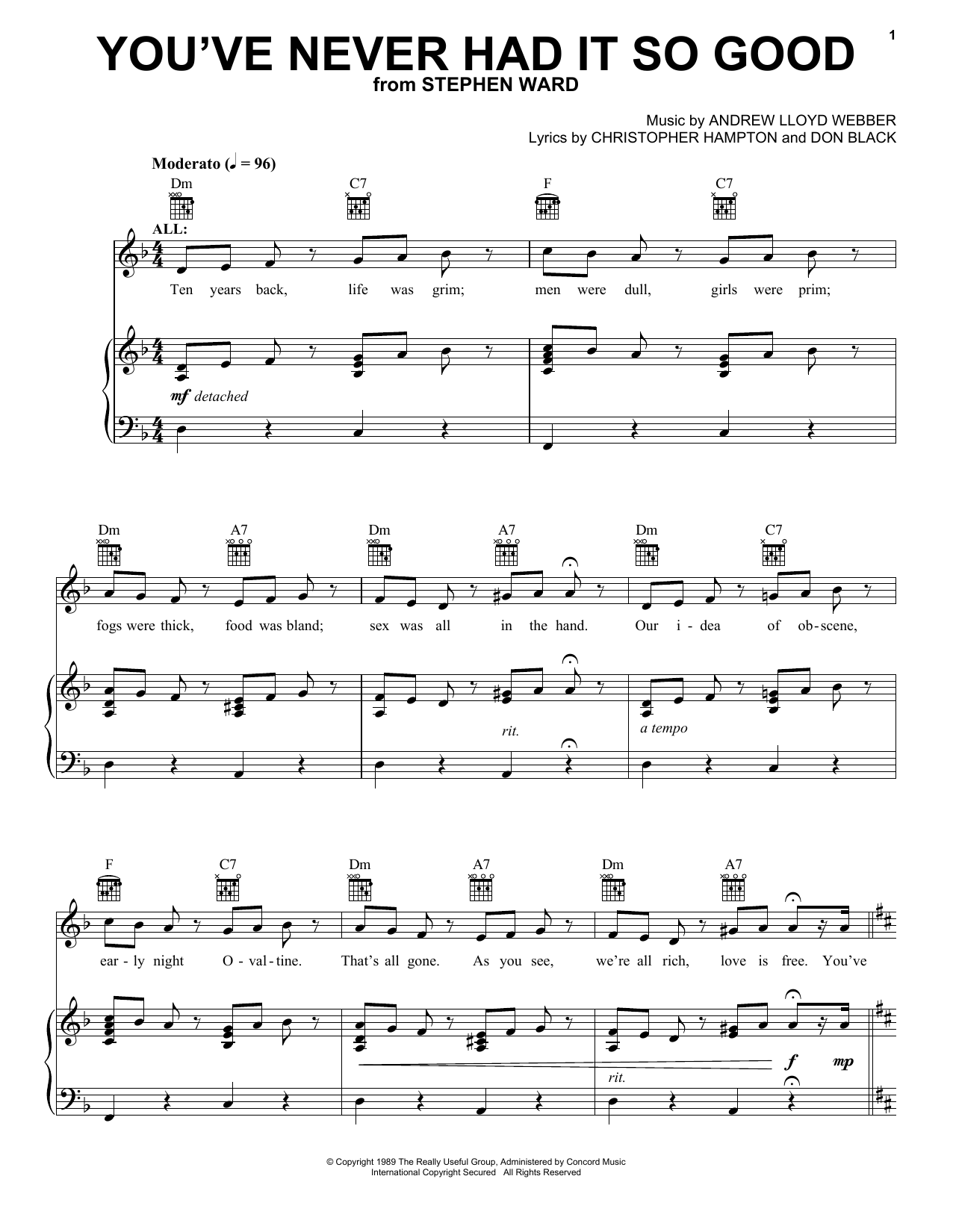 Andrew Lloyd Webber You've Never Had It So Good Sheet Music Notes & Chords for Piano, Vocal & Guitar (Right-Hand Melody) - Download or Print PDF